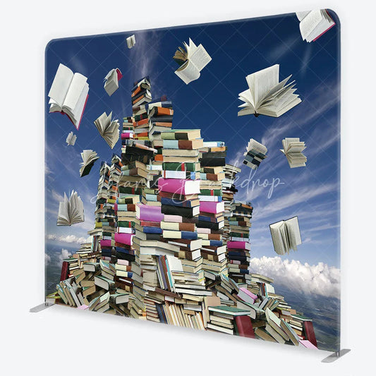 Lofaris Square Double-Sided Backdrop with Floating Books and Towering Stacks Educational Theme for Graduation Party