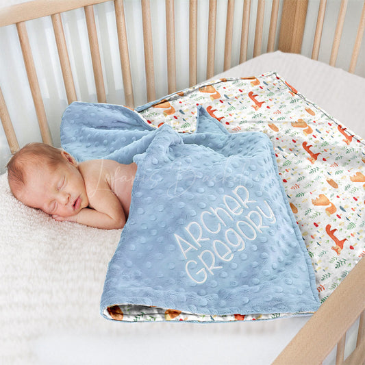 Lofaris Squirrel Fox Green Leaves Animals Minky Baby Blanket