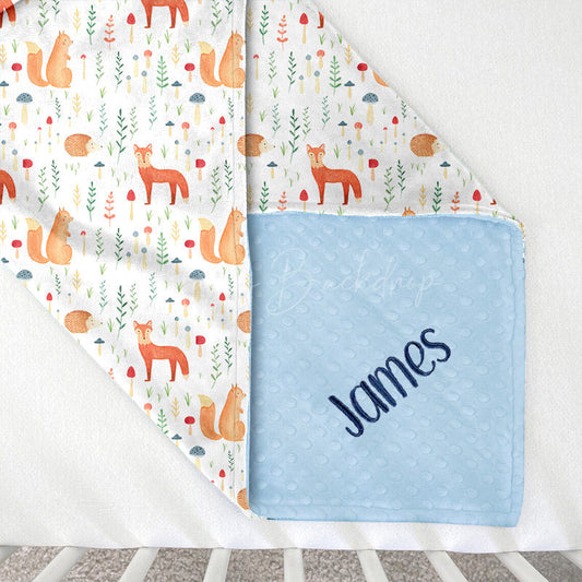 Lofaris Squirrel Fox Green Leaves Animals Minky Baby Blanket