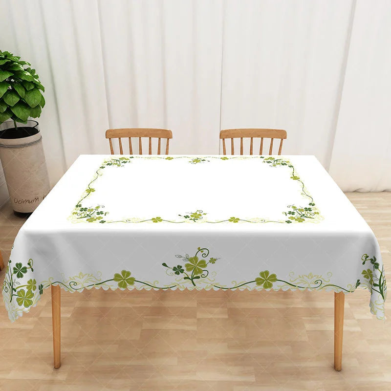 Lofaris St Patrick Day Shamrock Rectangle Tablecloth Green Lucky Clover Border Table Cover Spring Holiday Home Decor