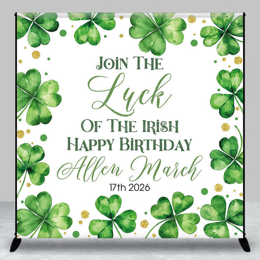 Lofaris St Patrick Green Clover Custom Name Birthday Backdrop