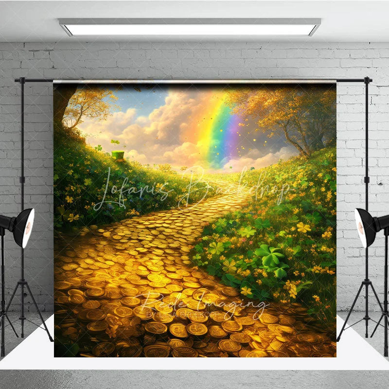Lofaris St Patricks Day Backdrop Gold Coins Path Rainbow and Green Shamrocks Photography Background Irish Holiday Props