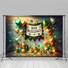 Lofaris St. Patrick’s Day Combo Set Backdrop Irish Blessings Green Clover Gold Balloon Background Lucky Party Decoration