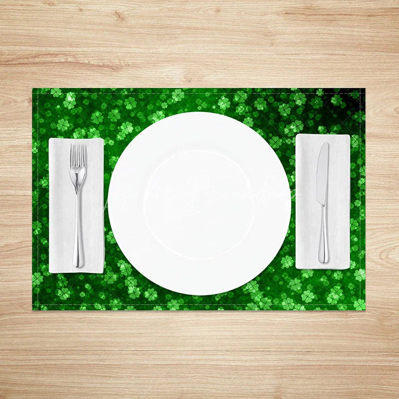 Lofaris St. Patrick’s Day Green Lucky Clover Pattern Set of 4 Placemats Festive Four Leaf Table Mats
