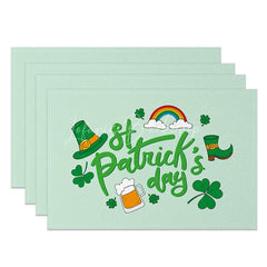 Lofaris St. Patricks Day Icons Set of 4 Placemats Rainbow and Leprechaun Hat Mint Green Dining Table Mats