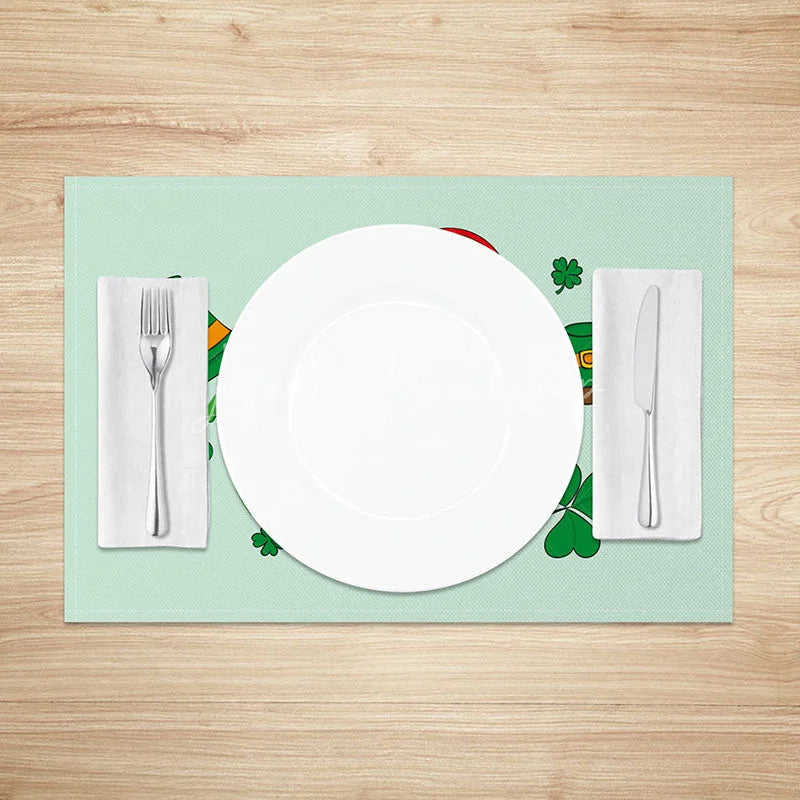 Lofaris St. Patricks Day Icons Set of 4 Placemats Rainbow and Leprechaun Hat Mint Green Dining Table Mats