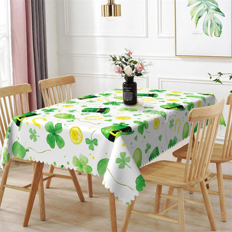 Lofaris St. Patrick’s Day Leprechaun Hat and Gold Coin Rectangle Tablecloth Lucky Shamrock Watercolor Table Cover