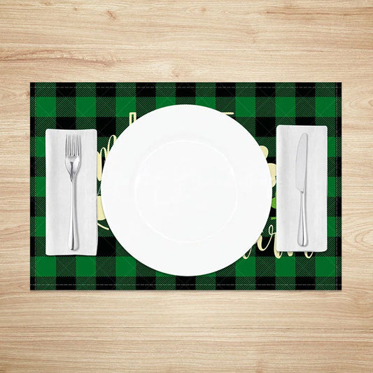 Lofaris St. Patricks Day Little Miss Lucky Charm Set of 4 Placemats Green Buffalo Plaid Shamrock Table Mats
