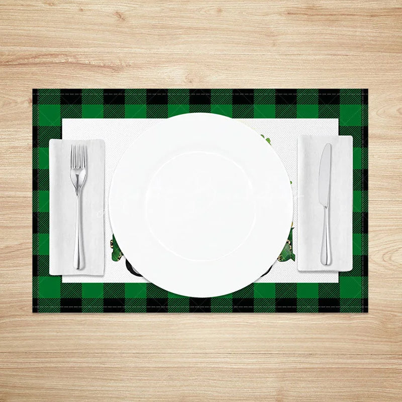 Lofaris St. Patricks Day Lucky Green Truck Set of 4 Placemats Shamrock and Gold Coins Buffalo Plaid Table Mats