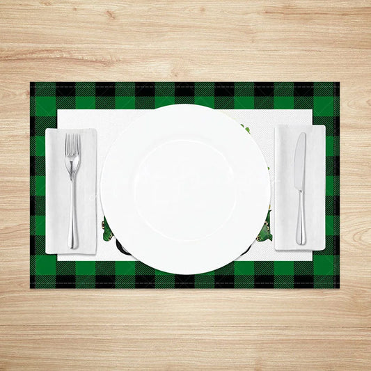 Lofaris St. Patricks Day Lucky Green Truck Set of 4 Placemats Shamrock and Gold Coins Buffalo Plaid Table Mats