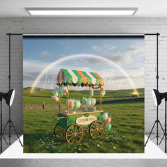 Lofaris St Patrick’s Day Lucky Sweets Backdrop Rainbow Cotton Candy Cart Photography Background Green Field Photo Prop