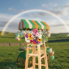 Lofaris St Patrick’s Day Lucky Sweets Backdrop Rainbow Cotton Candy Cart Photography Background Green Field Photo Prop