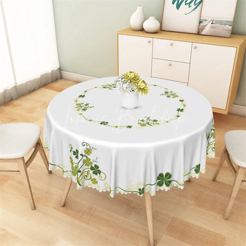 Lofaris St Patricks Day Shamrock Round Tablecloth Green Lucky Clover Wreath Table Cover for Spring