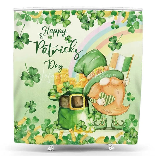 Lofaris St. Patrick’s Day Shower Curtain Watercolor Leprechaun Pot of Gold Bathroom Decoration Irish Green Shamrock Lucky Bath Set