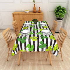 Lofaris St. Patrick’s Day Striped Shamrock Rectangle Tablecloth Modern Green Clover Pattern Table Cover for Spring