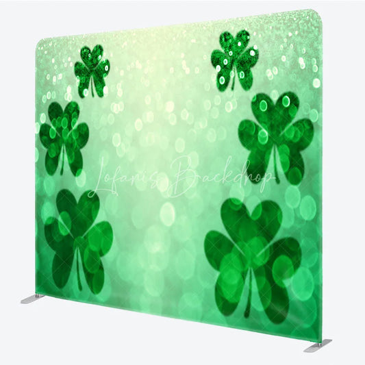 Lofaris St Patricks Day Tension Fabric Backdrop Green Shamrock Bokeh Background Lucky Clover Party Decoration