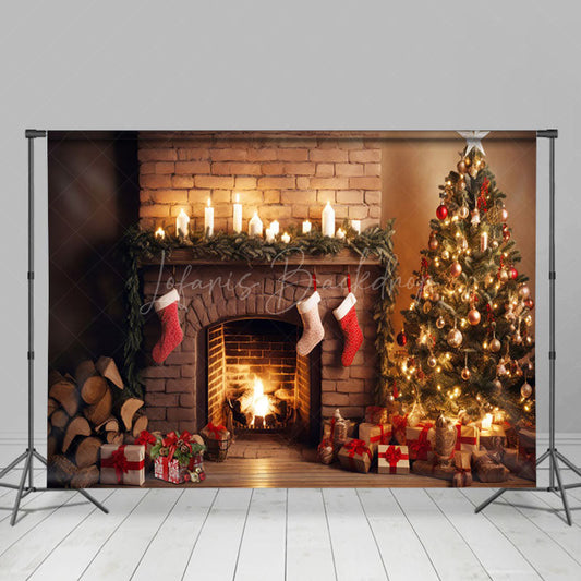 Lofaris Stacks Candlelit Fireplace Socks Christmas Backdrop