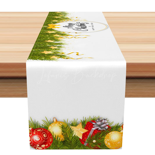 Lofaris Star Ribbons Pine Leaves Bauble Xmas Table Runner