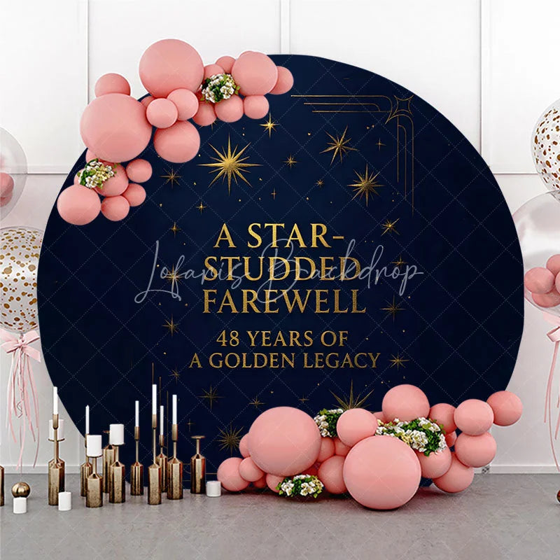Lofaris Star Studded Farewell 48 Years Golden Legacy Round Backdrop Navy and Gold Retirement Banner