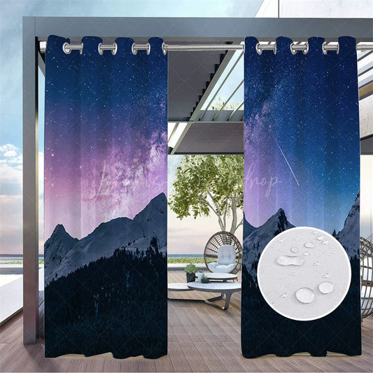 Lofaris Starry Mountains Waterproof Outdoor Curtains For Gazebo