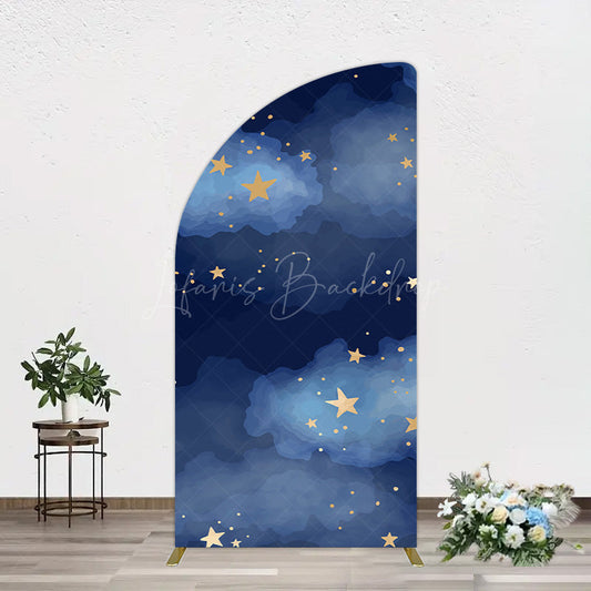 Lofaris Starry Navy Blue Night Clouds Birthday Half Moon Arch Backdrop