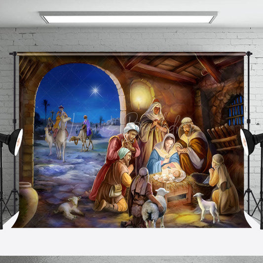 Lofaris Starry Night Celebrates Nativity Christmas Backdrop