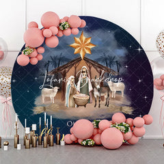 Lofaris Starry Night Nativity Scene with Holy Family and Animals Round Backdrop Oh Come All Ye Faithful Christmas Decor
