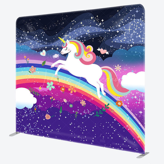 Lofaris Starry Night Rainbow Unicorn Square Tension Backdrop