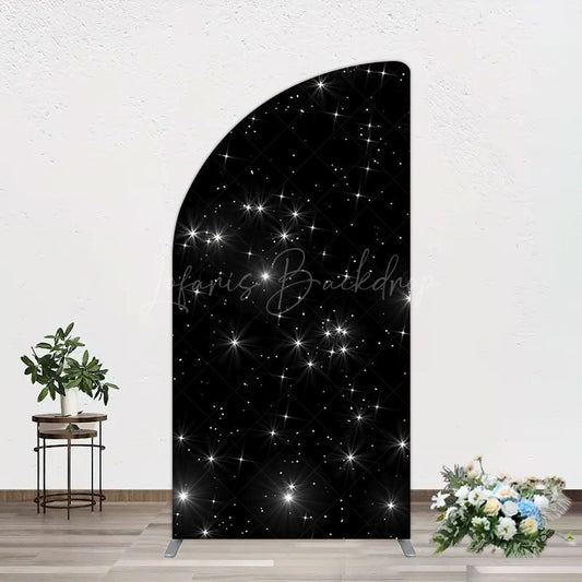 Lofaris Starry Sky Dark Night Happy Birthday Half Moon Arch Backdrop