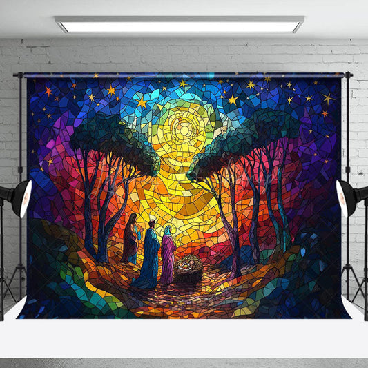 Lofaris Starry Stained Glass Nativity Christmas Backdrop