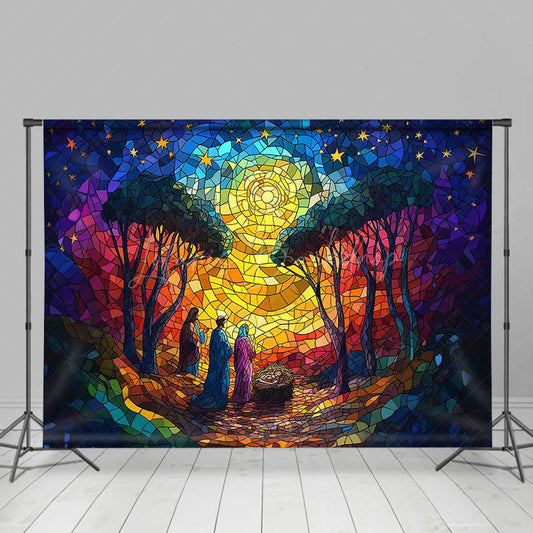Lofaris Starry Stained Glass Nativity Christmas Backdrop
