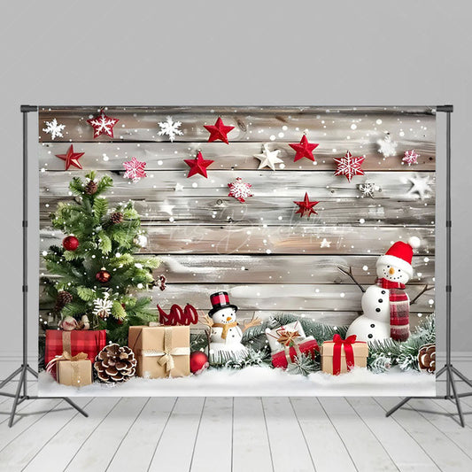 Lofaris Stars Decoration Wooden Wall Snowman Xmas Backdrop