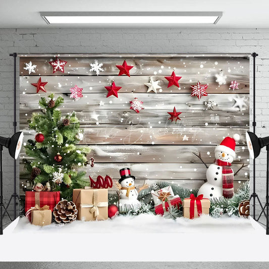 Lofaris Stars Decoration Wooden Wall Snowman Xmas Backdrop