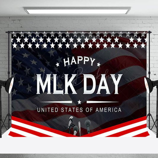 Lofaris Stars Usa Flag Microphone Happy Mlk Day Backdrop