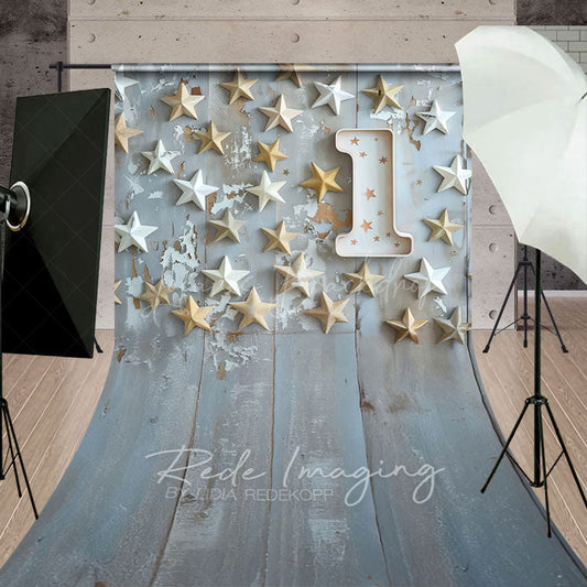 Lofaris Stars Wooden First Birthday Cake Smash Sweep Backdrop