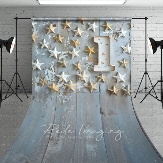 Lofaris Stars Wooden First Birthday Cake Smash Sweep Backdrop