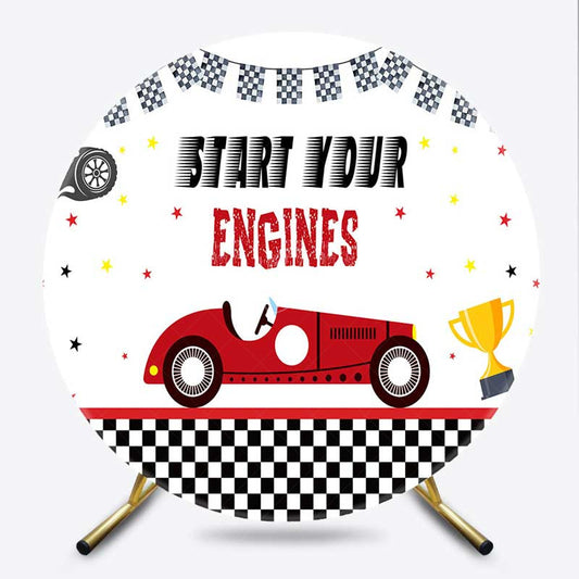 Lofaris Start Engines Racing Boy Birthday Round Backdrop