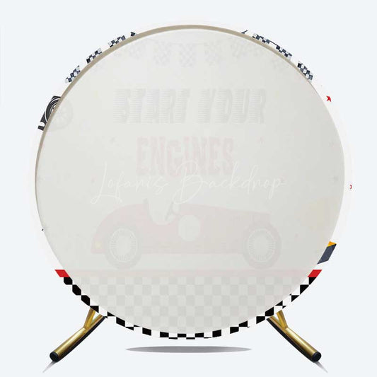 Lofaris Start Engines Racing Boy Birthday Round Backdrop