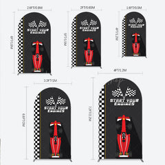 Lofaris Start Your Engines Race Car Arch Backdrop for Baby Shower Red and Checkered Flag Boy Party Photo Booth