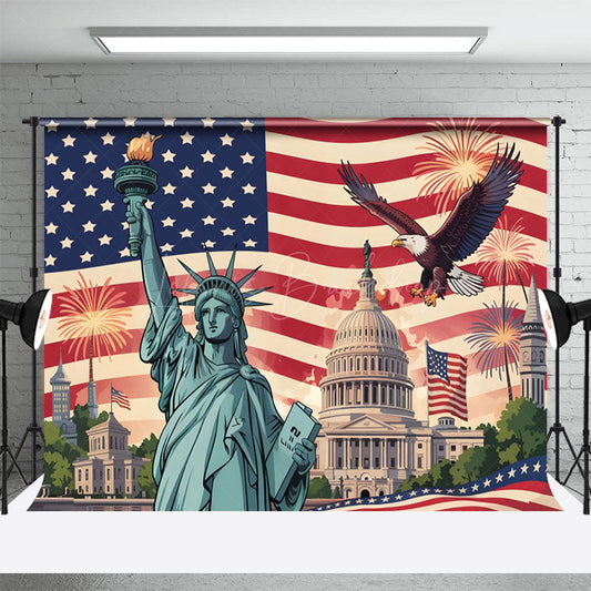 Lofaris Statue Of Liberty Eagle Happy Holiday Photo Backdrop