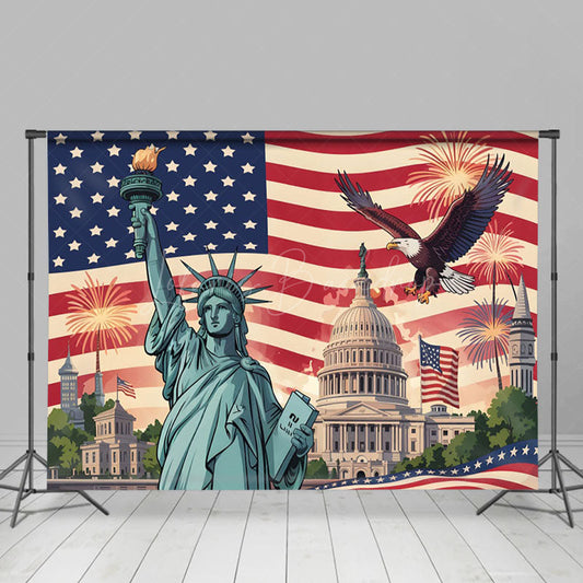 Lofaris Statue Of Liberty Eagle Happy Holiday Photo Backdrop