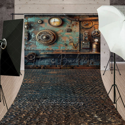 Lofaris Steampunk Wall Sweep Photo Backdrop Vintage Industrial Gears and Gauges Grunge Mechanical Studio Prop
