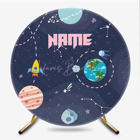 Lofaris Stellar Outer Space Planets and Rocket Ship Round Backdrop Cosmic Kids Birthday Party Decor