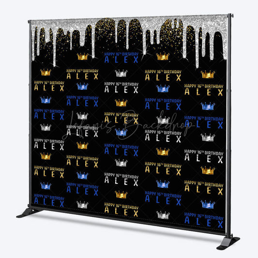 Lofaris Step And Repeat Black Silver Custom Name Backdrop