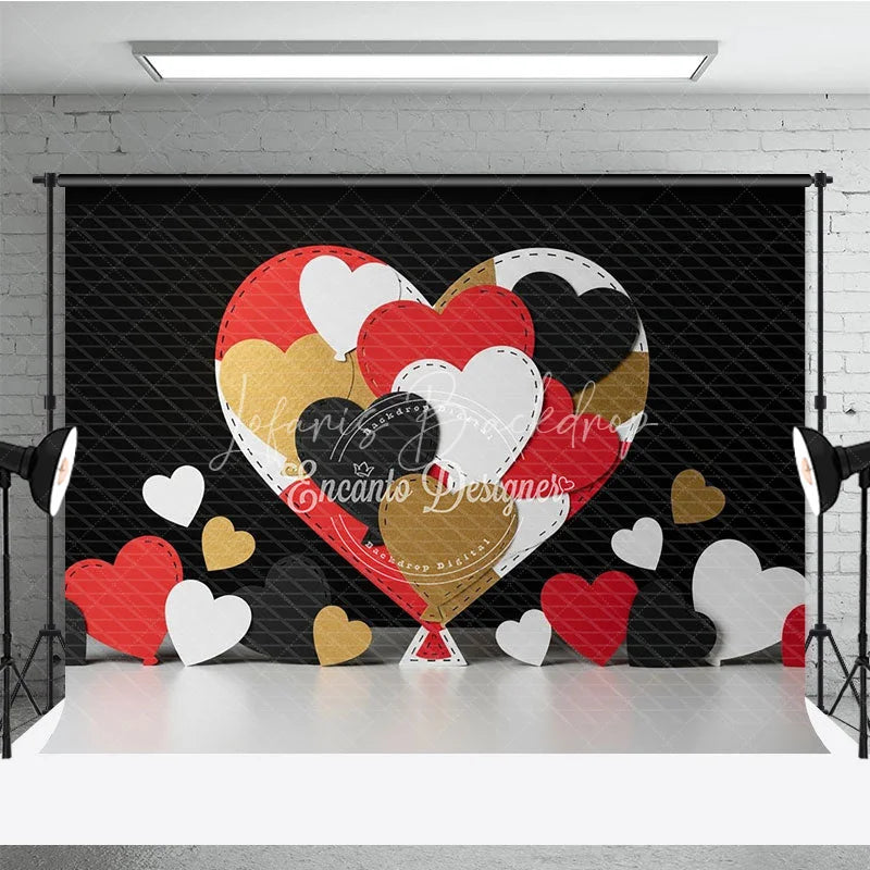 Lofaris Stitched Hearts Valentine Day Backdrop Red Black Gold Patchwork Love Background Abstract Art Photography Prop