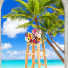 Lofaris Stone Arch Summer Beach Palm Trees Photo Backdrop