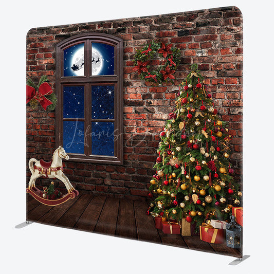 Lofaris Stone House Christmas Moon Night Square Backdrop
