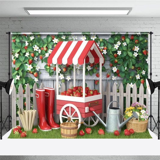 Lofaris Strawberries Cart Outside The Fence Spring Backdrop