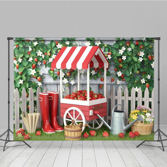 Lofaris Strawberries Cart Outside The Fence Spring Backdrop
