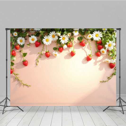 Lofaris Strawberry Daisy Beige Wall Spring Photo Backdrop